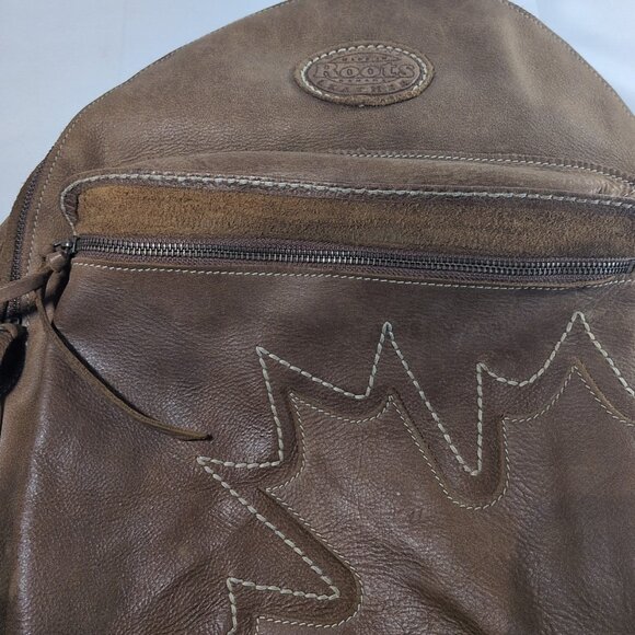 Roots Canada Genuine Leather Backpack Brown Canadian Leaf Bag Tan Vintage Large - Picture 13 of 16
